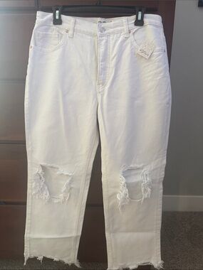 Free People White Distressed Wide Leg Jeans